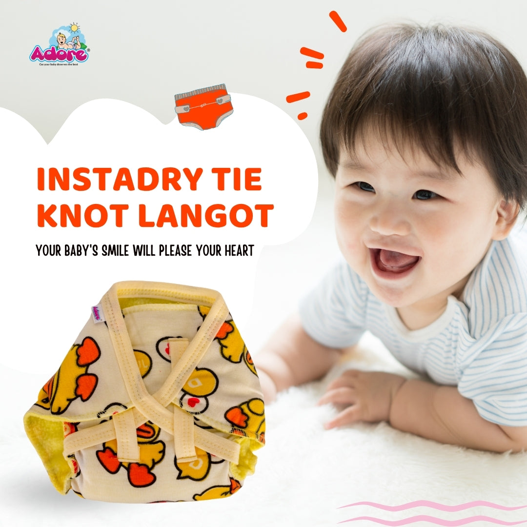 Adore Insta Dry Baby Cloth Tie Knot Langot/ Nappies/ Langota - Holds up to 2* Pees -4-8 months-Yellow Duck