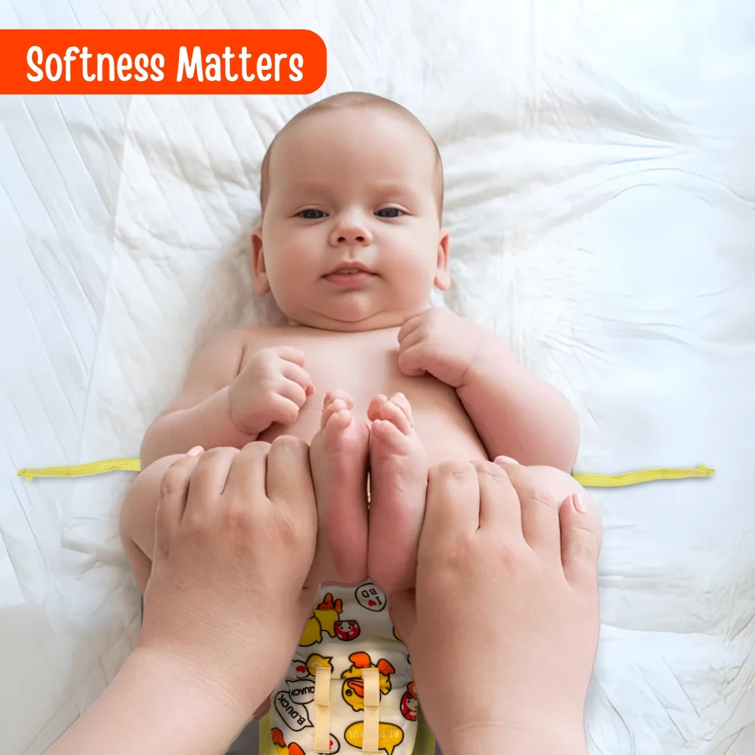 Adore Insta Dry Baby Cloth Tie Knot Langot / Nappies/ Langota- Holds up to 2* Pees-9-12 months Yellow Duck