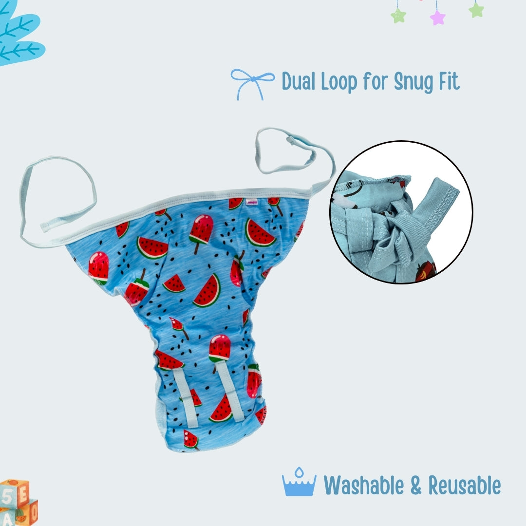 Adore Insta Dry Baby Cloth Tie Knot Langot/ Nappies/ Langota - Holds up to 2* Pees-  0-3 Months-Blue Watermelon