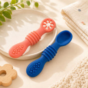 Adore SILICA - The Trainer Silicon Weaning Feeding Spoon Set- Pack of 2( Magenta+Blue)