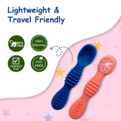 Adore SILICA - The Trainer Silicon Weaning Feeding Spoon Set- Pack of 2( Magenta+Blue)