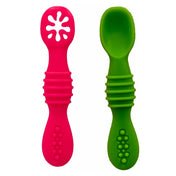 Adore SILICA - The Trainer Silicon Weaning Feeding Spoon Set- Pack of 2 (Pink + Green)