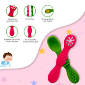 Adore SILICA - The Trainer Silicon Weaning Feeding Spoon Set- Pack of 2 (Pink + Green)