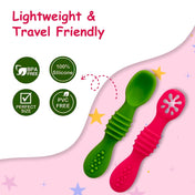 Adore SILICA - The Trainer Silicon Weaning Feeding Spoon Set- Pack of 2 (Pink + Green)