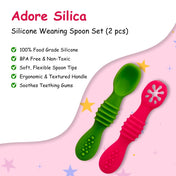 Adore SILICA - The Trainer Silicon Weaning Feeding Spoon Set- Pack of 2 (Pink + Green)