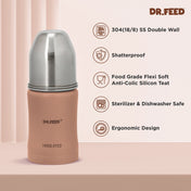Adore Dr.Feed Majestique Insulated Thermos Hot/ Cold Stainless Steel Feeding Bottle with Anti-Colic Teat- D3- 180ml-Light Peach