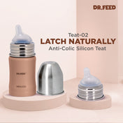 Adore Dr.Feed Majestique Insulated Thermos Hot/ Cold Stainless Steel Feeding Bottle with Anti-Colic Teat- D3- 180ml-Light Peach