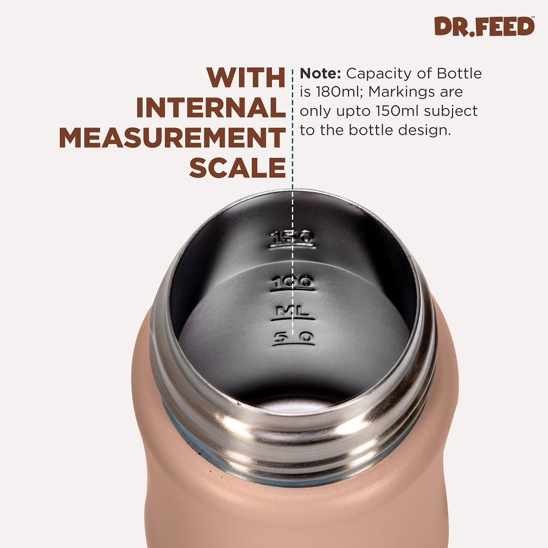 Adore Dr.Feed Majestique Insulated Thermos Hot/ Cold Stainless Steel Feeding Bottle with Anti-Colic Teat- D3- 180ml-Light Peach