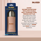 Adore Dr.Feed Majestique Insulated Thermos Hot/ Cold Stainless Steel Feeding Bottle with Anti-Colic Teat- D3- 180ml-Light Peach