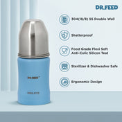 Adore Dr.Feed Majestique Insulated Thermos Hot/ Cold Stainless Steel Feeding Bottle with Anti-Colic Teat- D3- 180ml- Baby Blue