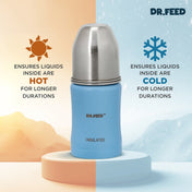 Adore Dr.Feed Majestique Insulated Thermos Hot/ Cold Stainless Steel Feeding Bottle with Anti-Colic Teat- D3- 180ml- Baby Blue