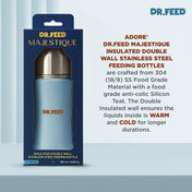Adore Dr.Feed Majestique Insulated Thermos Hot/ Cold Stainless Steel Feeding Bottle with Anti-Colic Teat- D3- 180ml- Baby Blue