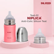 Adore Dr.Feed Majestique Insulated Thermos Hot/ Cold Stainless Steel Feeding Bottle with Anti-Colic Teat- D3- 180ml-Dark Pink