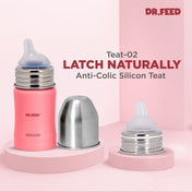 Adore Dr.Feed Majestique Insulated Thermos Hot/ Cold Stainless Steel Feeding Bottle with Anti-Colic Teat- D3- 180ml-Dark Pink