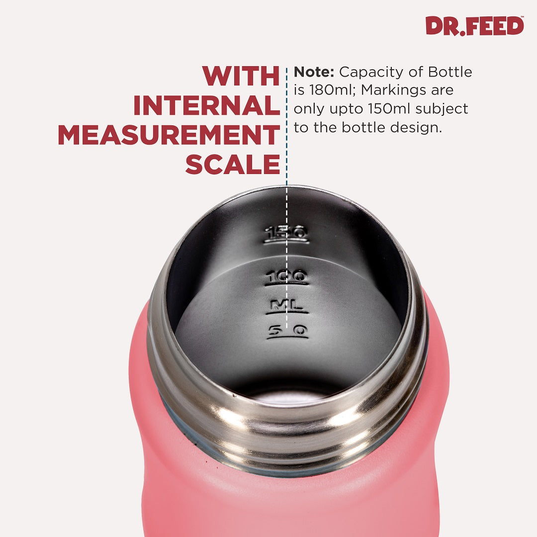 Adore Dr.Feed Majestique Insulated Thermos Hot/ Cold Stainless Steel Feeding Bottle with Anti-Colic Teat- D3- 180ml-Dark Pink