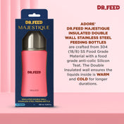 Adore Dr.Feed Majestique Insulated Thermos Hot/ Cold Stainless Steel Feeding Bottle with Anti-Colic Teat- D3- 180ml-Dark Pink