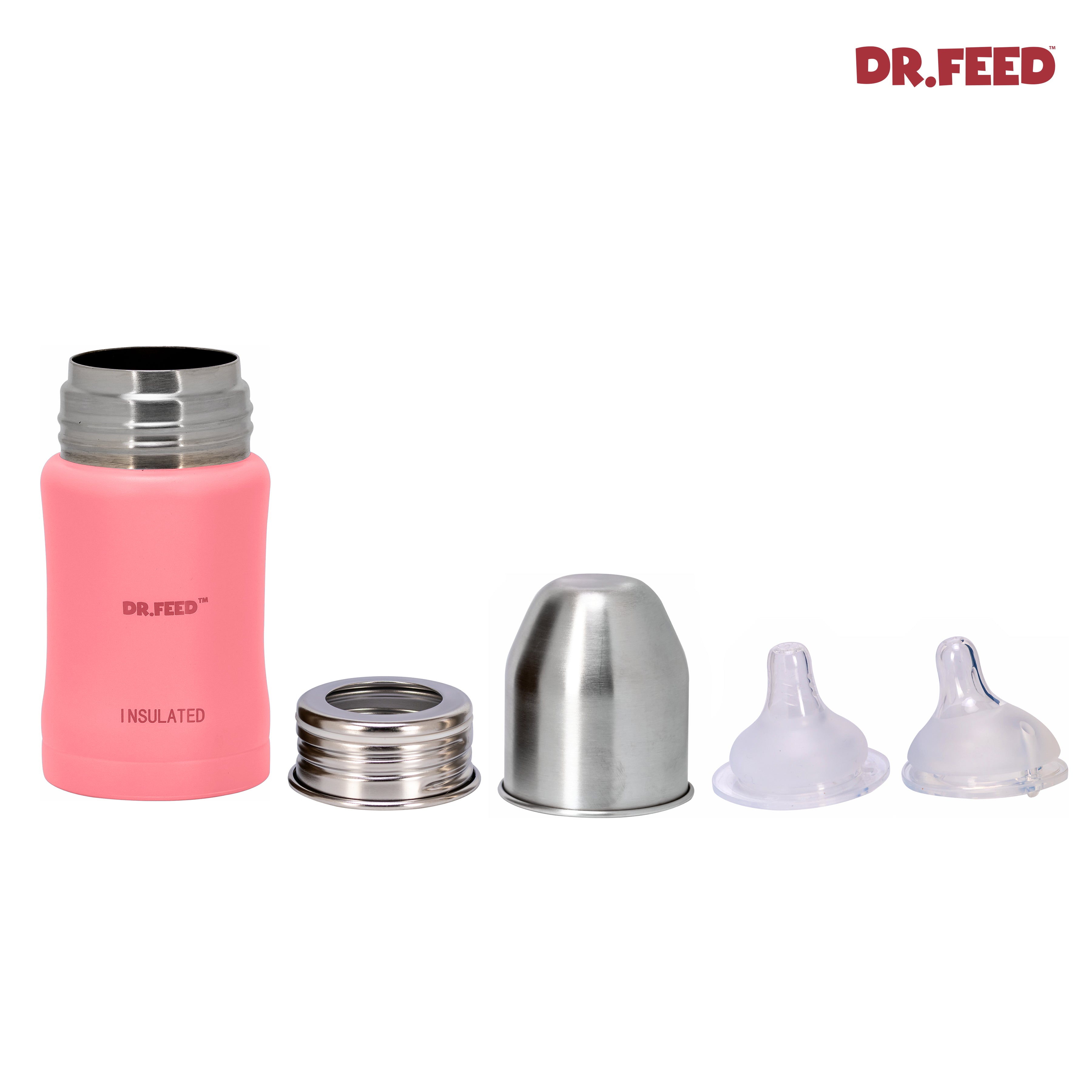 Adore Dr.Feed Majestique Insulated Thermos Hot/ Cold Stainless Steel Feeding Bottle with Anti-Colic Teat- D3- 180ml-Dark Pink