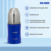 Adore Dr.Feed Majestique Insulated Thermos Hot/ Cold Stainless Steel Feeding Bottle with Anti-Colic Teat- D3- 180ml- Royal Blue