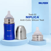 Adore Dr.Feed Majestique Insulated Thermos Hot/ Cold Stainless Steel Feeding Bottle with Anti-Colic Teat- D3- 180ml- Royal Blue