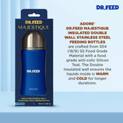 Adore Dr.Feed Majestique Insulated Thermos Hot/ Cold Stainless Steel Feeding Bottle with Anti-Colic Teat- D3- 180ml- Royal Blue