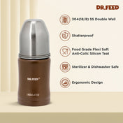 Adore Dr.Feed Majestique Insulated Thermos Hot/ Cold Stainless Steel Feeding Bottle with Anti-Colic Teat- D3- 180ml- Earthen Brown