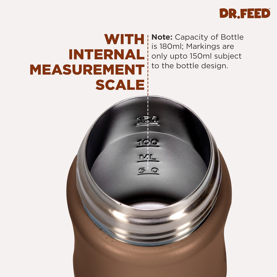 Adore Dr.Feed Majestique Insulated Thermos Hot/ Cold Stainless Steel Feeding Bottle with Anti-Colic Teat- D3- 180ml- Earthen Brown