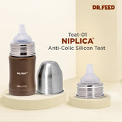 Adore Dr.Feed Majestique Insulated Thermos Hot/ Cold Stainless Steel Feeding Bottle with Anti-Colic Teat- D3- 180ml- Earthen Brown