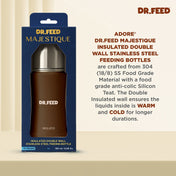 Adore Dr.Feed Majestique Insulated Thermos Hot/ Cold Stainless Steel Feeding Bottle with Anti-Colic Teat- D3- 180ml- Earthen Brown