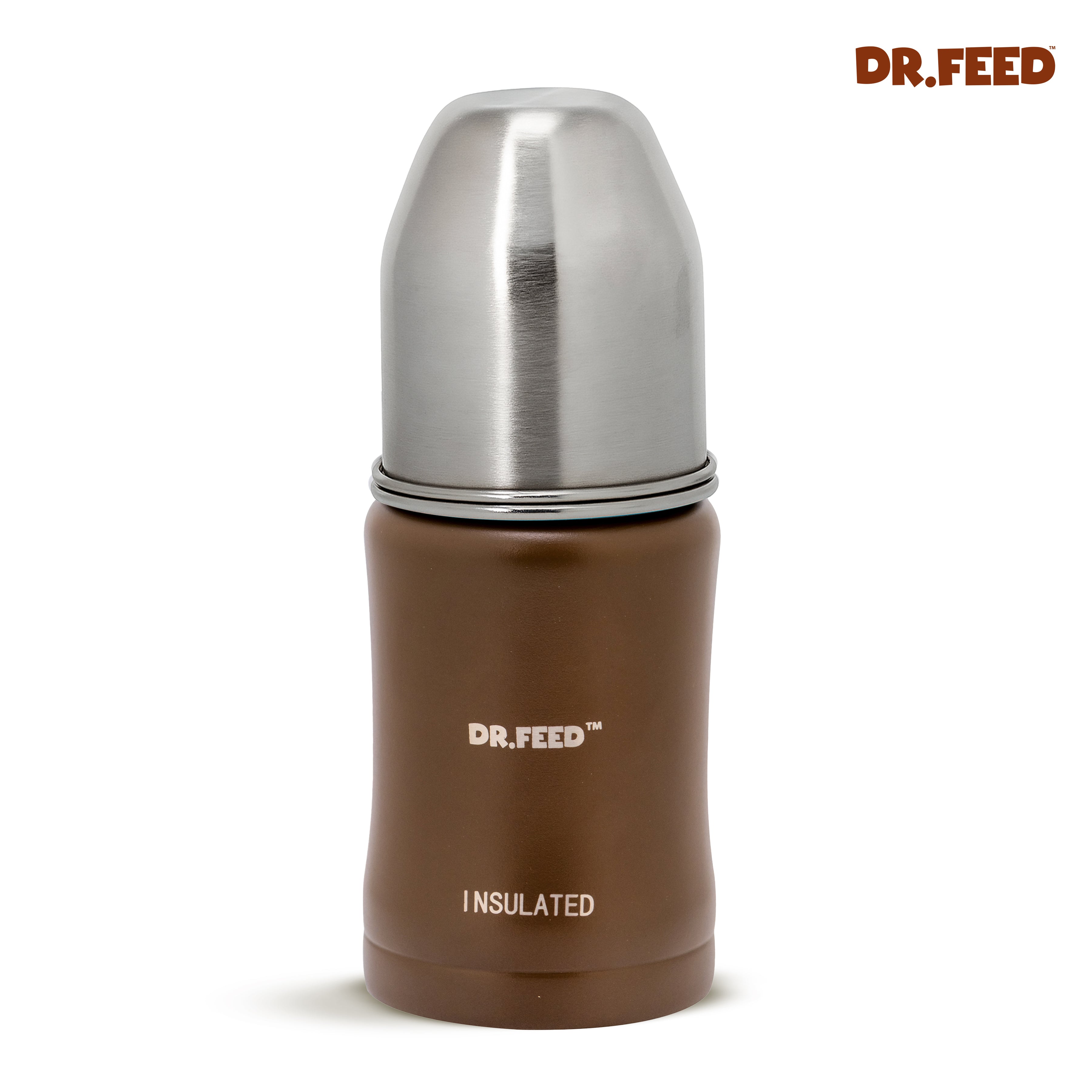 Adore Dr.Feed Majestique Insulated Thermos Hot/ Cold Stainless Steel Feeding Bottle with Anti-Colic Teat- D3- 180ml- Earthen Brown