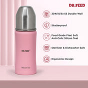 Adore Dr.Feed Majestique Insulated Thermos Hot/ Cold Stainless Steel Feeding Bottle with Anti-Colic Teat- D4- 270ml- Baby Pink