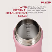 Adore Dr.Feed Majestique Insulated Thermos Hot/ Cold Stainless Steel Feeding Bottle with Anti-Colic Teat- D4- 270ml- Baby Pink