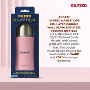 Adore Dr.Feed Majestique Insulated Thermos Hot/ Cold Stainless Steel Feeding Bottle with Anti-Colic Teat- D4- 270ml- Baby Pink