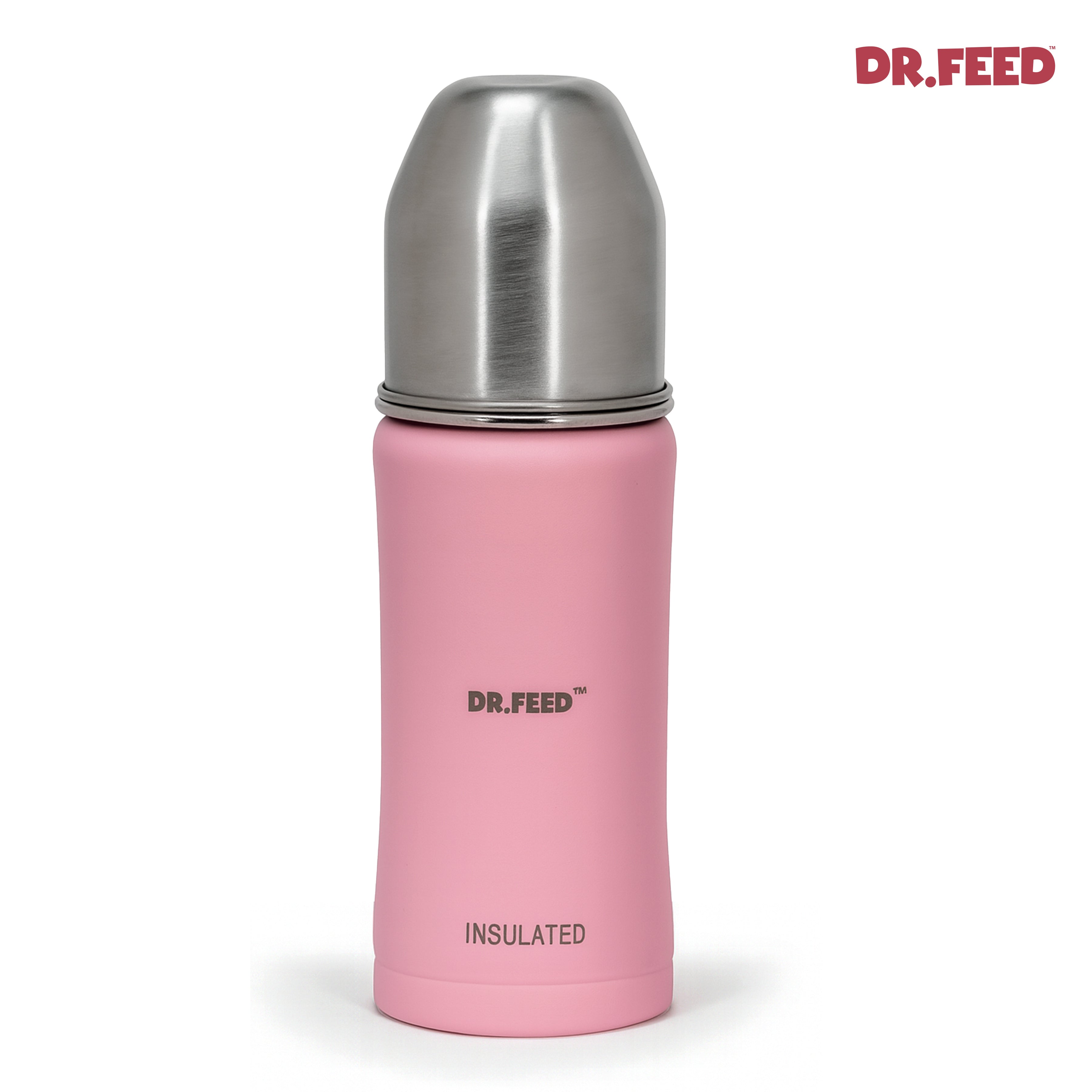 Adore Dr.Feed Majestique Insulated Thermos Hot/ Cold Stainless Steel Feeding Bottle with Anti-Colic Teat- D4- 270ml- Baby Pink