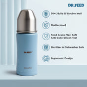 Adore Dr.Feed Majestique Insulated Thermos Hot/ Cold Stainless Steel Feeding Bottle with Anti-Colic Teat- D4- 270ml- Baby Blue