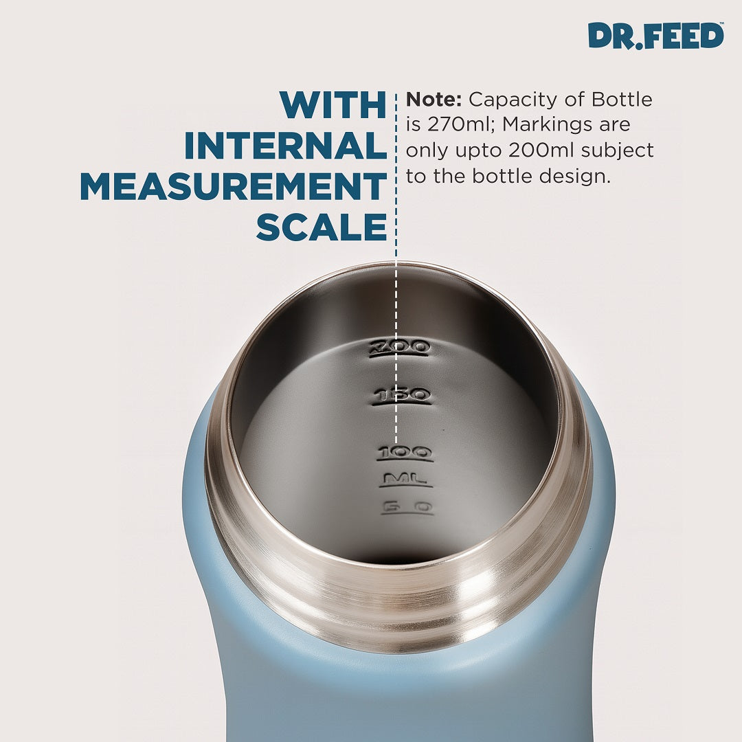 Adore Dr.Feed Majestique Insulated Thermos Hot/ Cold Stainless Steel Feeding Bottle with Anti-Colic Teat- D4- 270ml- Baby Blue