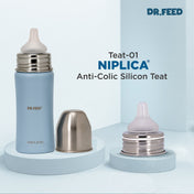 Adore Dr.Feed Majestique Insulated Thermos Hot/ Cold Stainless Steel Feeding Bottle with Anti-Colic Teat- D4- 270ml- Baby Blue