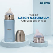 Adore Dr.Feed Majestique Insulated Thermos Hot/ Cold Stainless Steel Feeding Bottle with Anti-Colic Teat- D4- 270ml- Baby Blue