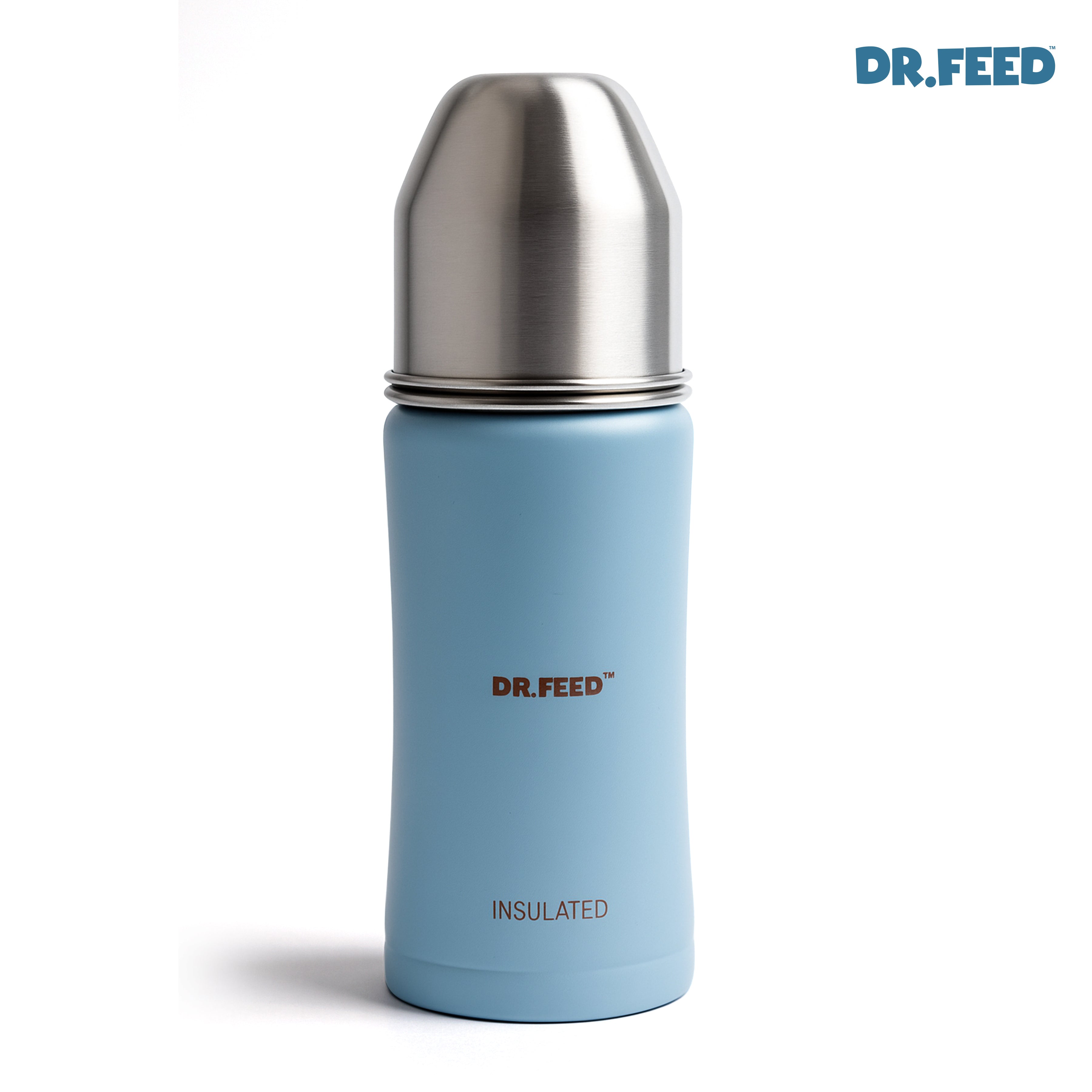 Adore Dr.Feed Majestique Insulated Thermos Hot/ Cold Stainless Steel Feeding Bottle with Anti-Colic Teat- D4- 270ml- Baby Blue