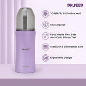 Adore Dr.Feed Majestique Insulated Thermos Hot/ Cold Stainless Steel Feeding Bottle with Anti-Colic Teat- D4- 270ml - Lovely Lilac