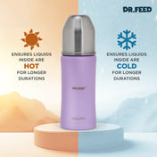 Adore Dr.Feed Majestique Insulated Thermos Hot/ Cold Stainless Steel Feeding Bottle with Anti-Colic Teat- D4- 270ml - Lovely Lilac