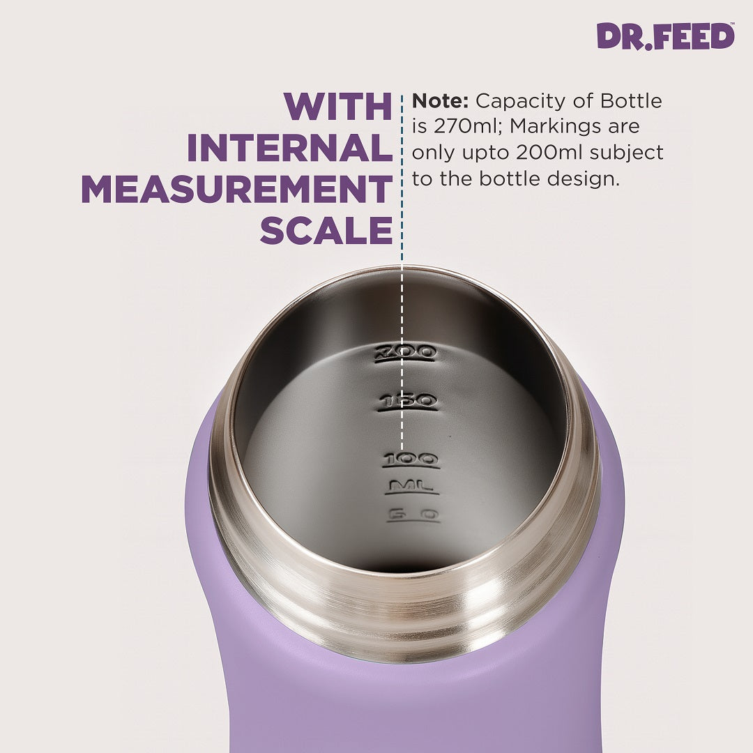 Adore Dr.Feed Majestique Insulated Thermos Hot/ Cold Stainless Steel Feeding Bottle with Anti-Colic Teat- D4- 270ml - Lovely Lilac