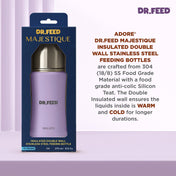 Adore Dr.Feed Majestique Insulated Thermos Hot/ Cold Stainless Steel Feeding Bottle with Anti-Colic Teat- D4- 270ml - Lovely Lilac