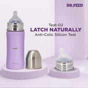Adore Dr.Feed Majestique Insulated Thermos Hot/ Cold Stainless Steel Feeding Bottle with Anti-Colic Teat- D4- 270ml - Lovely Lilac