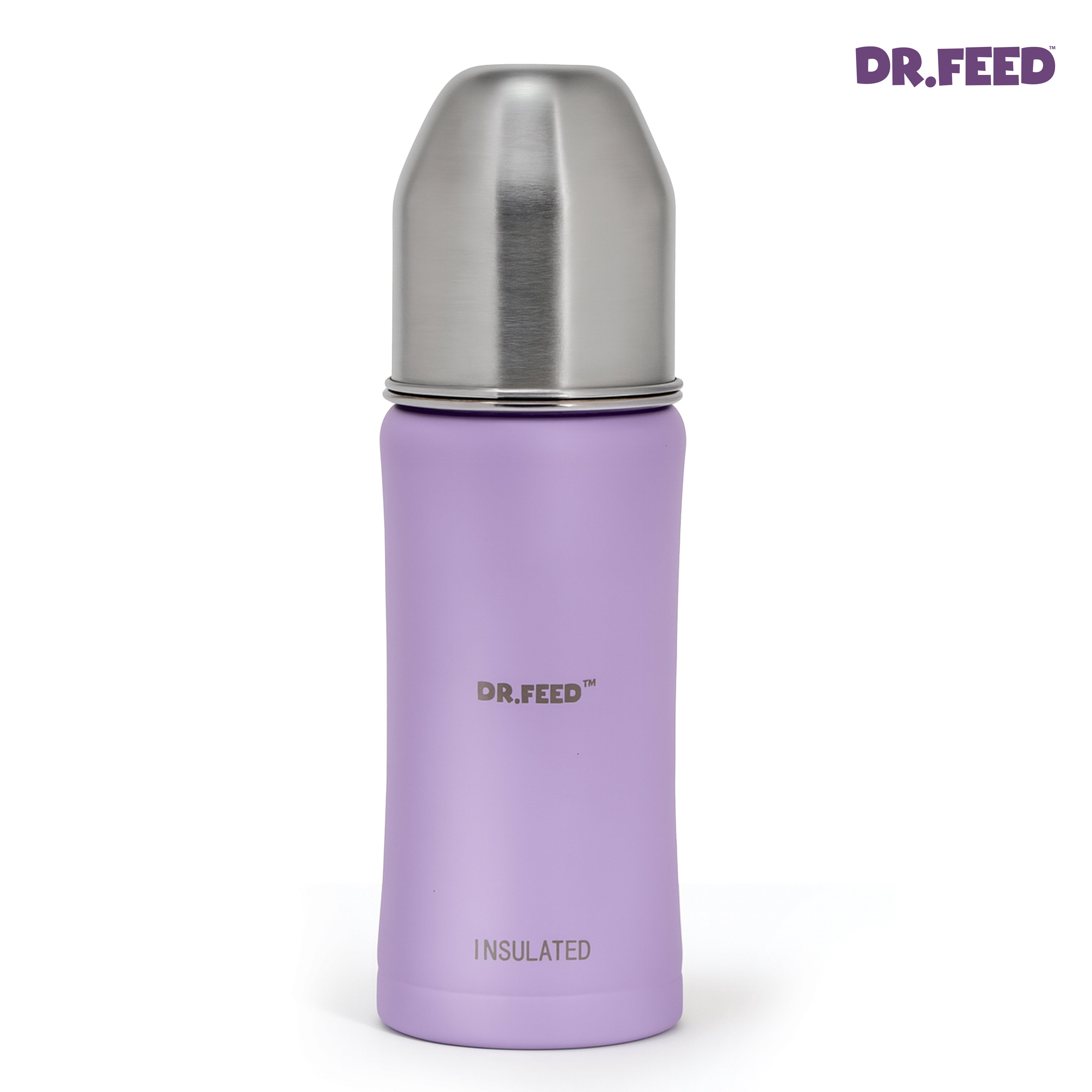 Adore Dr.Feed Majestique Insulated Thermos Hot/ Cold Stainless Steel Feeding Bottle with Anti-Colic Teat- D4- 270ml - Lovely Lilac