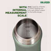 Adore Dr.Feed Majestique Insulated Thermos Hot/ Cold Stainless Steel Feeding Bottle with Anti-Colic Teat- D4- 270ml - Drab Green