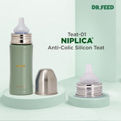 Adore Dr.Feed Majestique Insulated Thermos Hot/ Cold Stainless Steel Feeding Bottle with Anti-Colic Teat- D4- 270ml - Drab Green