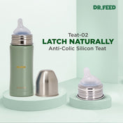 Adore Dr.Feed Majestique Insulated Thermos Hot/ Cold Stainless Steel Feeding Bottle with Anti-Colic Teat- D4- 270ml - Drab Green
