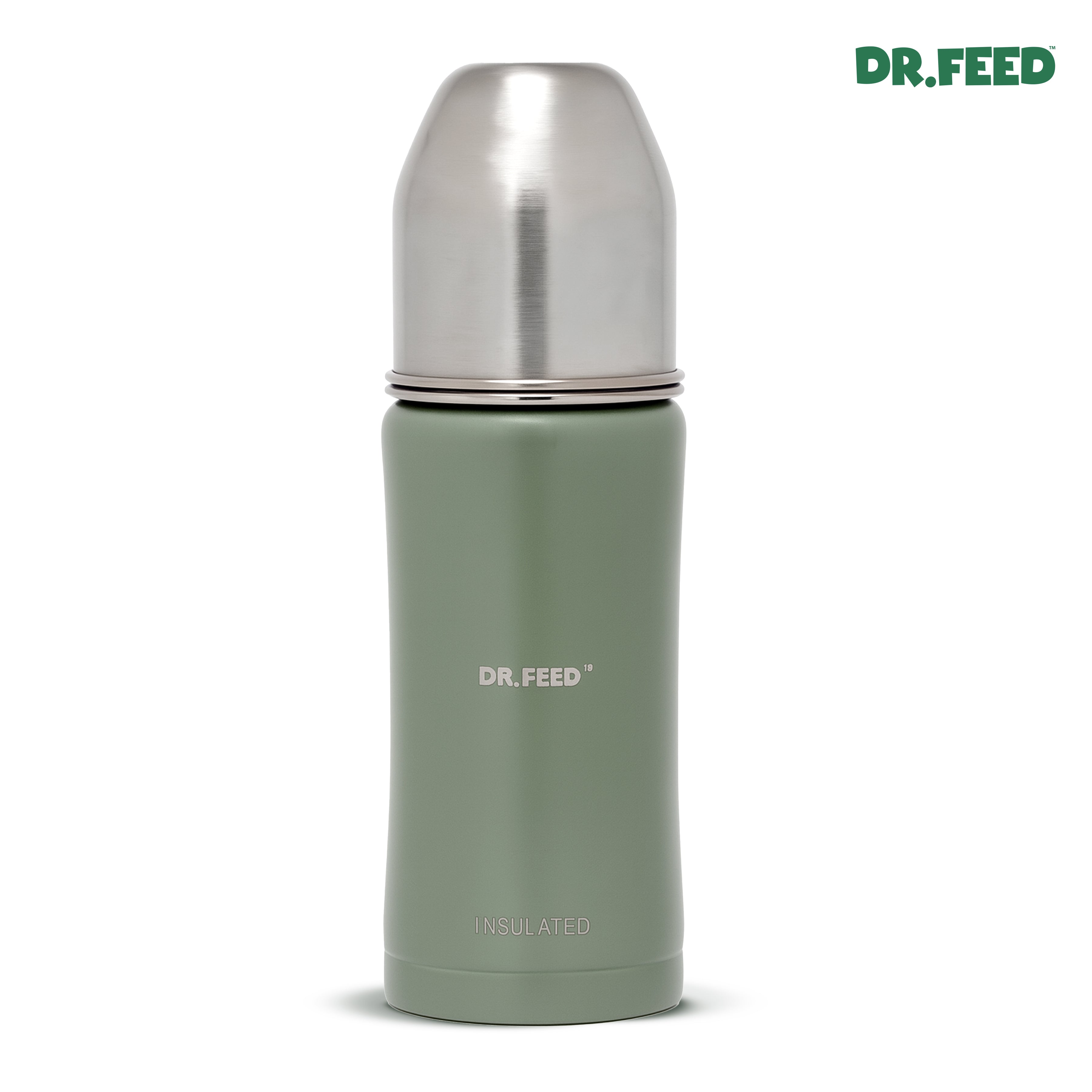 Adore Dr.Feed Majestique Insulated Thermos Hot/ Cold Stainless Steel Feeding Bottle with Anti-Colic Teat- D4- 270ml - Drab Green