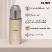 Adore Dr.Feed Majestique Insulated Thermos Hot/ Cold Stainless Steel Feeding Bottle with Anti-Colic Teat- D4- 270ml - Parchment Beige