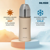 Adore Dr.Feed Majestique Insulated Thermos Hot/ Cold Stainless Steel Feeding Bottle with Anti-Colic Teat- D4- 270ml - Parchment Beige
